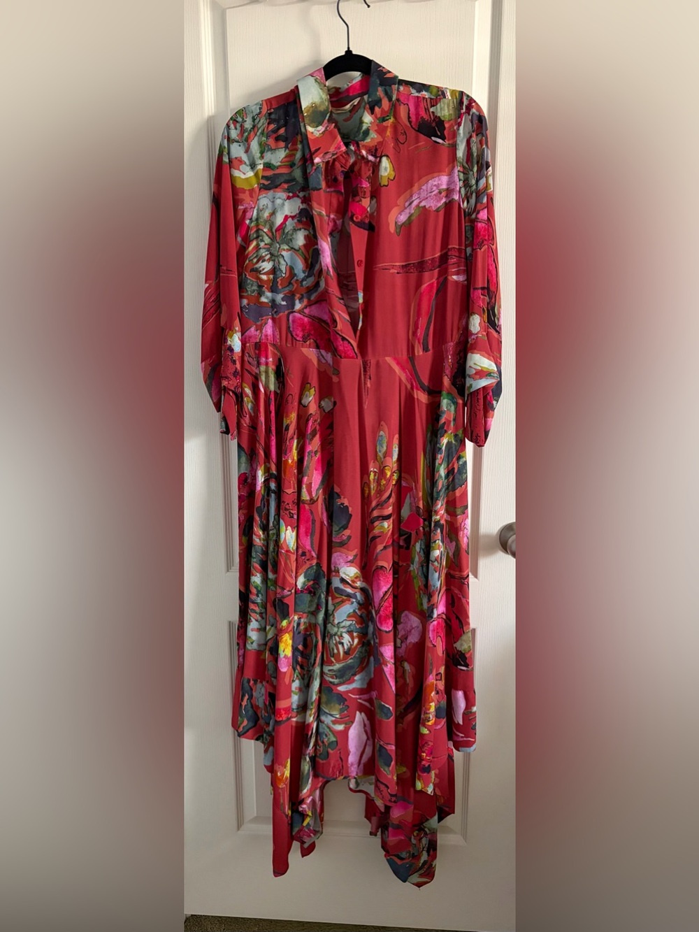 Elegant Soft Surroundings Multicolor Abstract Long Sleeve Maxi 100% Viscose